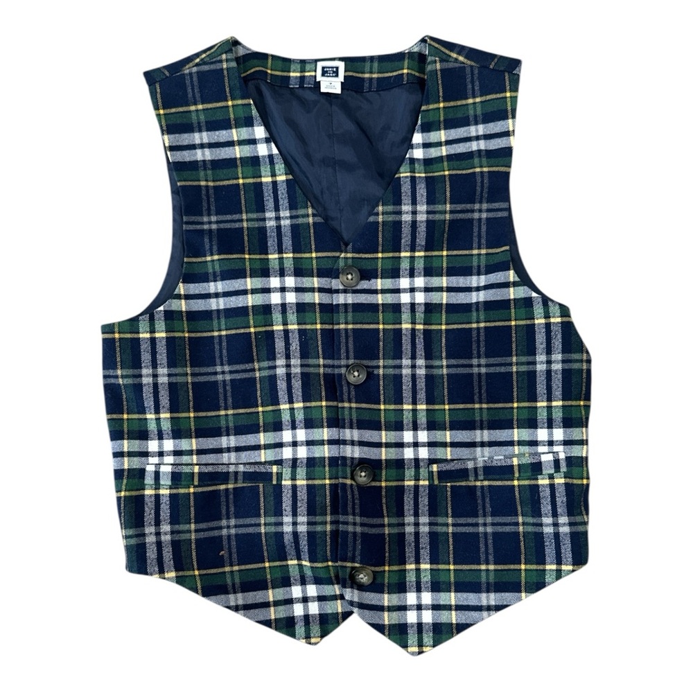 Janie & Jack Blue/Green Plaid Vest Boys Size 7